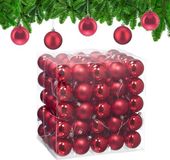 Relaxdays Kerstballen set van 100 - Ø 6 cm - Glanzend & Mat - Kunststof - Rood