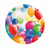 Merkloos / Sans marque Amscan Europe Gmbh Feestbordjes met ballonnen opdruk - 40x stuks - karton - D23 cm - wegwerp party verjaardag taart/gebak bordjes