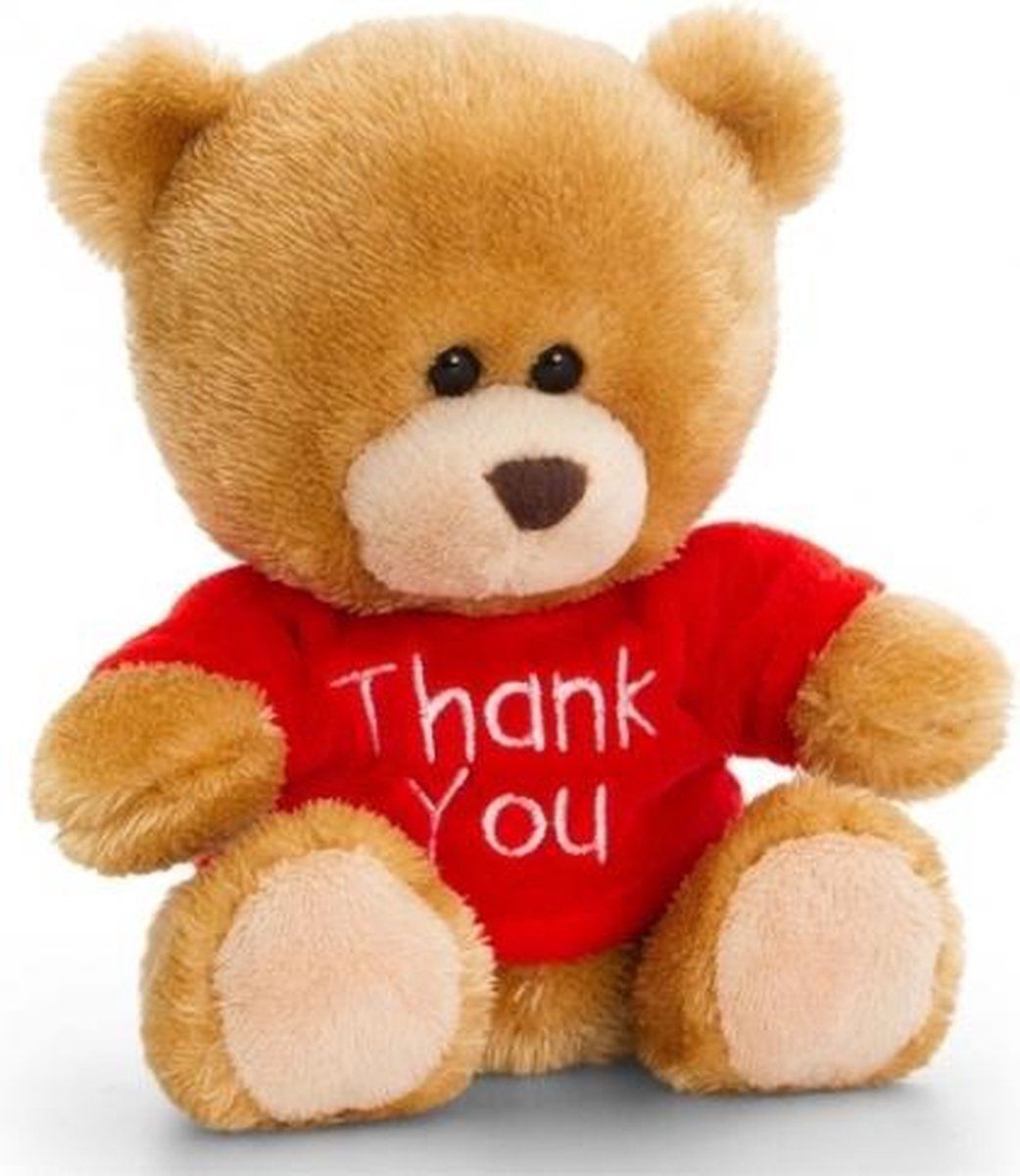 Keel Toys Pluche Beer Knuffel Thank You - 14 cm - Rood Shirt