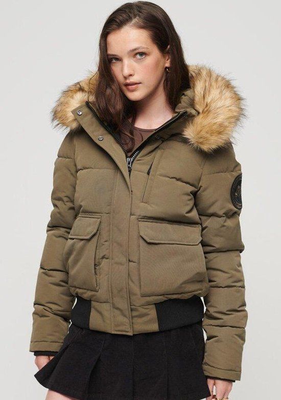 Superdry Everest Hooded Puffer Bomber Jacket - Military Olive - Women's Size L