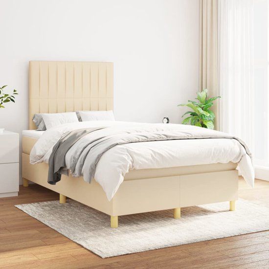 vidaXL Boxspring met matras stof crèmekleurig 120x200 cm