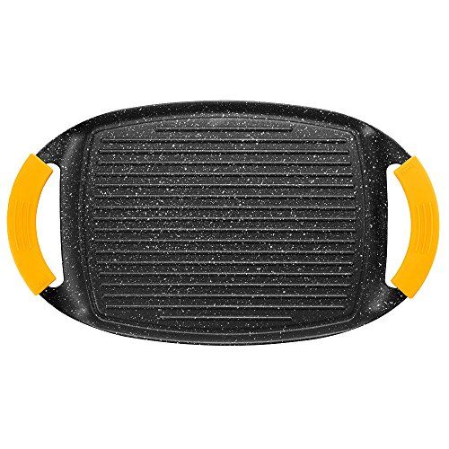 Ibili Grillplaat geribbeld, gegoten aluminium, zwart/geel, 28 cm