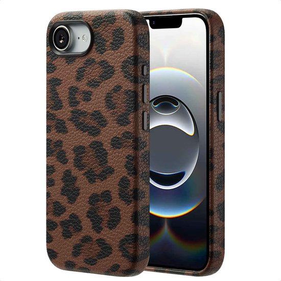Selencia Sabi Backcover Panterprint met MagSafe voor de Apple iPhone 17e / 16e - Mocha Brown