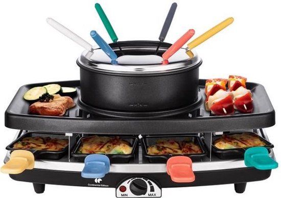Continental Edison FD12881 Raclette en Fondue 8 Personen - Zwart