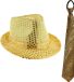Merkloos Carnaval verkleed setje - glitter hoedje en stropdas - goud - volwassenen - met pailletten