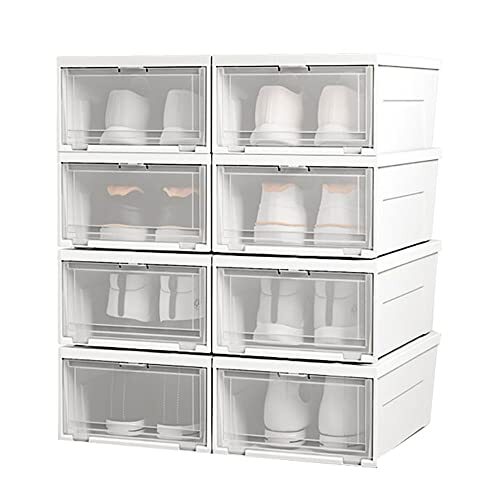 Cetomo 16L* 6 Schoen Organisatoren Opbergdozen voor Closet 6 Pack, Clear Plastic Stapelbare Schoen Containers Bins met Deksels, Schoen Rack, Onder Bed Schoen Storag