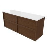 Saniclass Holz Frame Badkamermeubelset - 160x45x62.5cm - Torino solid surface topblad wit - zonder kraangat - 4 lades - mat walnut pure (hout) SW1578624/SW1471866