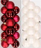 Decoris Kaemingk B.V. 32x stuks kunststof kerstballen mix van donkerrood en wit 4 cm