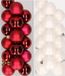 Decoris Kaemingk B.V. 32x stuks kunststof kerstballen mix van donkerrood en wit 4 cm
