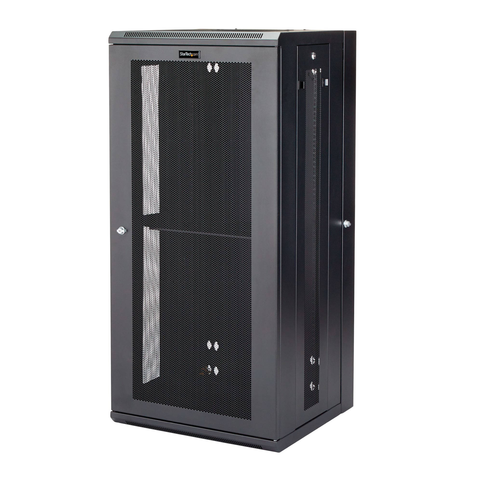 StarTech.com 4 Post 26U Wandmonteerbare Netwerkkast met 1U Schap, 19&quot; Scharnierende Patchkast voor Data/AV/Electronica/Computer Apparatuur, Veelzijdig Geventileerd Server Rack, Vergrendelbaar