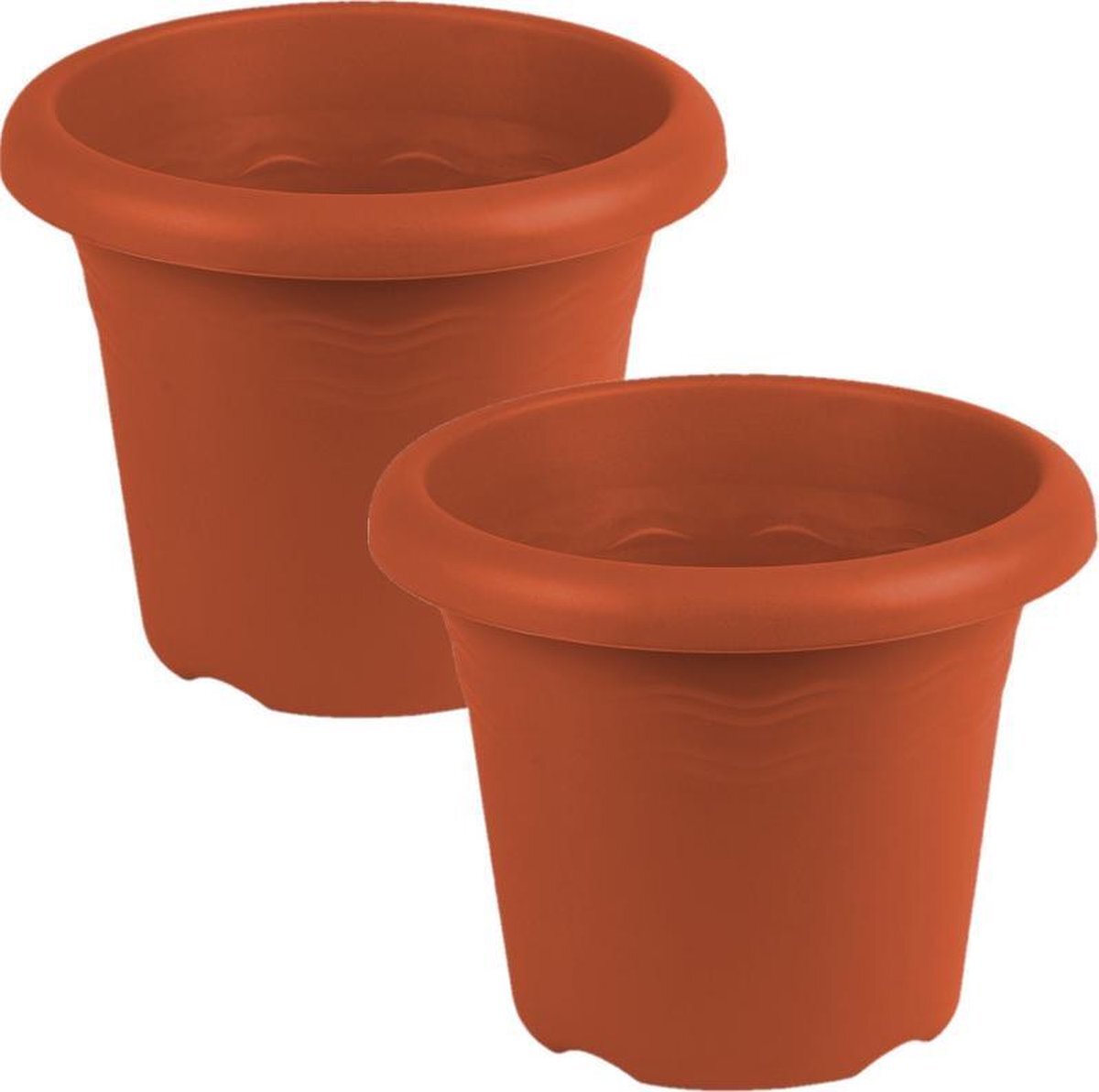 Hega hogar Set van 3x stuks terra cotta ronde plantenpotten/bloempotten kunststof D 16 x H 12 cm - Plantenbakken/bloembakken voor buiten