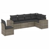 vidaXL 6-delige Loungeset met Kussens, Poly Rattan, Grijs
