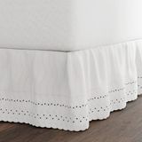 FRESH IDEAS Bed skirt with eyelet ruffles, gathered styling, and embroidered details, 14-inch drop length, full, white