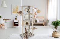 Merkloos / Sans marque Shenzhen Haorui Industrial Technology Co., Ltd. Krabpaal - Beige - Sisal, Stof, Pluche, Hout - 9 Ligplekken - 63 cm Hoog
