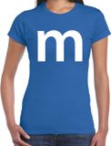 Bellatio Decorations Shoppartners Bv Letter M verkleed - carnaval t-shirt - blauw - voor dames - M en M serie - kostuum L