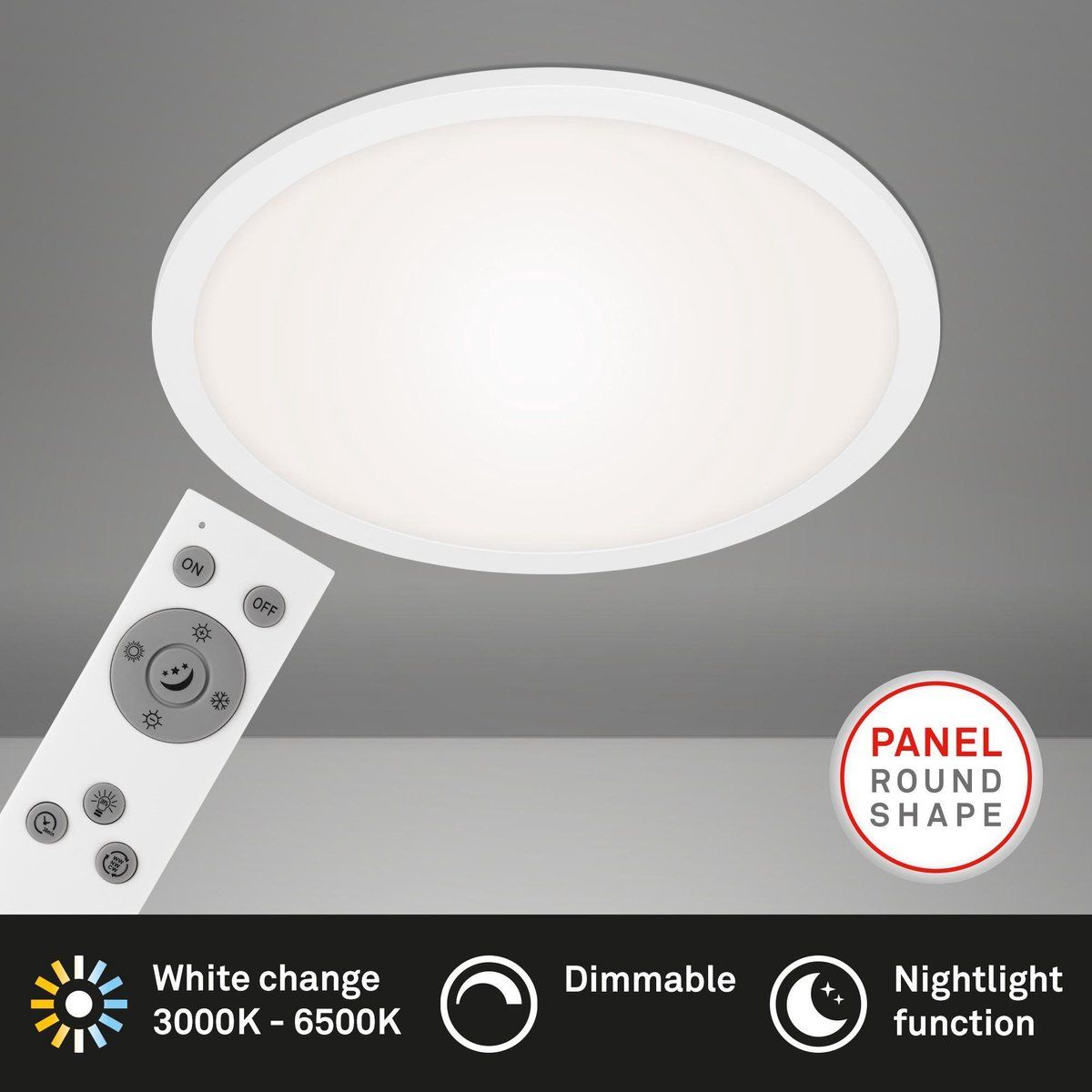 Briloner Leuchten LED-paneel - Plafondlamp - Dimbaar - Incl. afstandsbediening - Kleurtemperatuurregeling - Nachtlampje - 24 Watt - 2.200 lumen - Wit