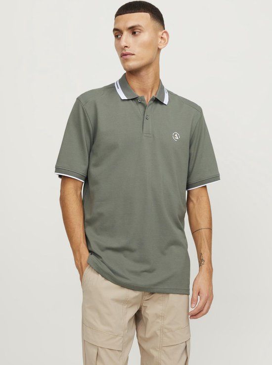 JACK&JONES JCOHASS LOGO POLO SS LN Heren Poloshirt - Agave Green - Maat S