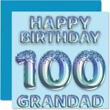 100e verjaardagskaart voor opa - blauwe glitter feestballonnen - gelukkige verjaardagskaarten voor 100-jarige opa van kleinzoon kleindochter, 145 mm x 145 mm verjaardagskaarten cadeau