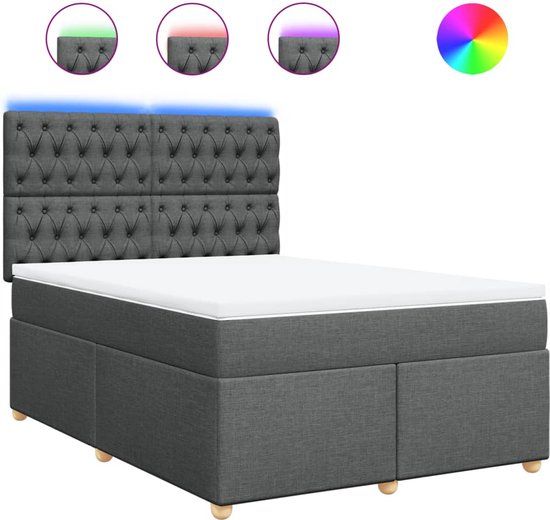 vidaXL Boxspring met matras stof donkergrijs 140x190 cm