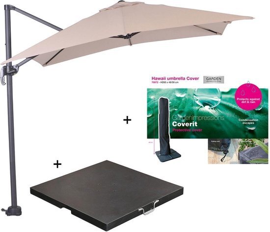 Garden Impressions Hawaii zweefparasol S 250x250 - donker grijs/ecru met 60 kg parasolvoet en parasolhoes