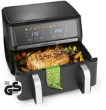 GOURMETmaxx AirGenius friteuse à air chaud, 10 l - 2 x 5 l Airfryer Vario-chambre | Friteuse avec 10 programmes et écran tactile | Friteuse à air chaud avec 2 chambres – 2 plats simultanément, pour max. 8 personnes