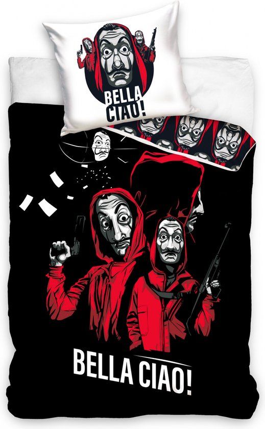 4KidsOnly Carbotex La Casa de Papel Dekbedovertrek Money Heist 140 x 200 cm Zwart
