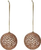 Koopman International Boules en rotin aspect - 2x - plastique - Paillettes dorées - Dia 9 cm - Décoration de sapin de Noël or