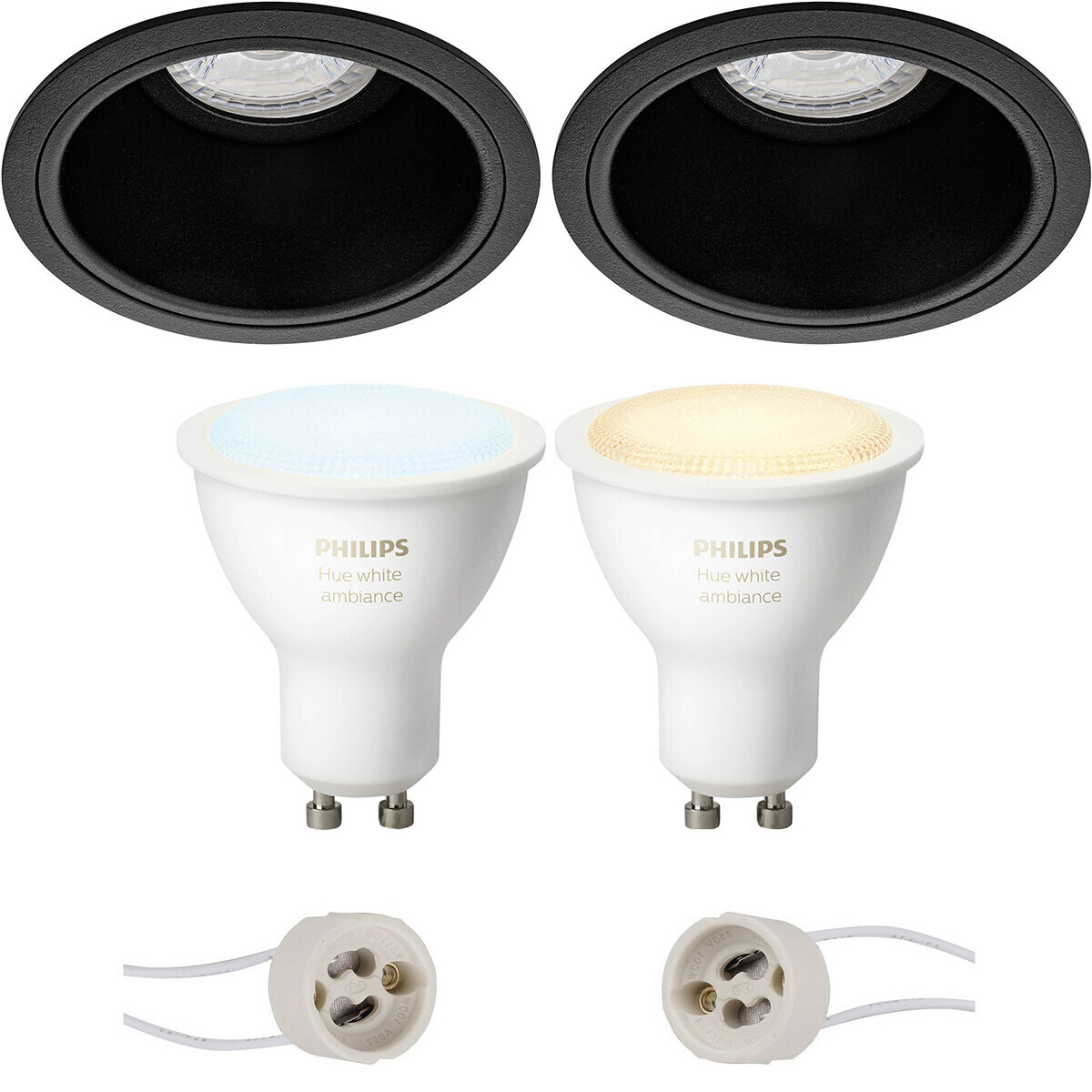 BES LED Pragmi Minko Pro - Inbouw Rond - Mat Zwart - Verdiept - Ø90mm - Philips Hue - LED Spot Set GU10 - White Ambiance - Bluetooth