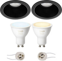 BES LED Pragmi Minko Pro - Inbouw Rond - Mat Zwart - Verdiept - Ø90mm - Philips Hue - LED Spot Set GU10 - White Ambiance - Bluetooth