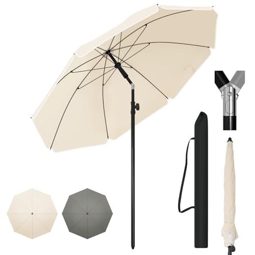WOLTU Parasol φ 175 cm, Balkonscherm Strandscherm, UV-Bestendig, Waterdicht, in Hoogte Verstelbaar, 45° Knikbaar, Zonwering, Balkon, Terras, Strand, Tuin, Rond, Beige