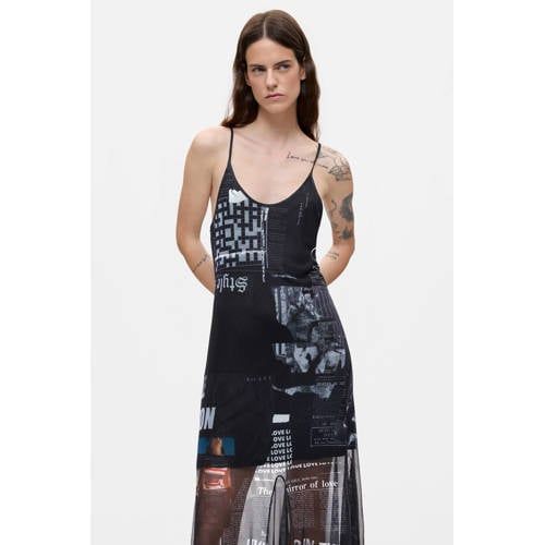 Desigual midi jurk met print - zwart