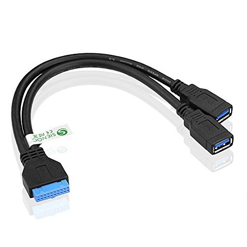 SIENOC Zwarte 20-pins header vrouwelijk naar dubbele USB 3.0 type A vrouwelijke Y-kabel-kabeladapter