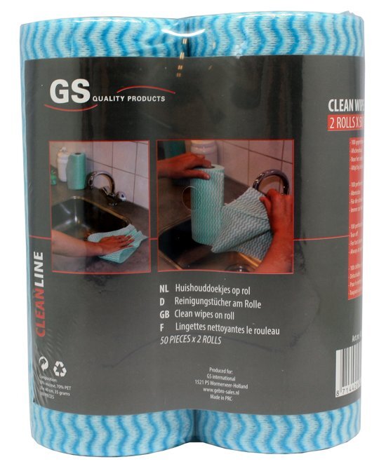 GS Quality Products Huishouddoeken op rol - 2x 50 stuks - huishouddoekjes / afscheurdoekjes.