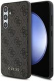 Guess S24 FE Serie - Hardcase Telefoonhoesje - Bruin - Metallic Gouden Logo - Eco-leer