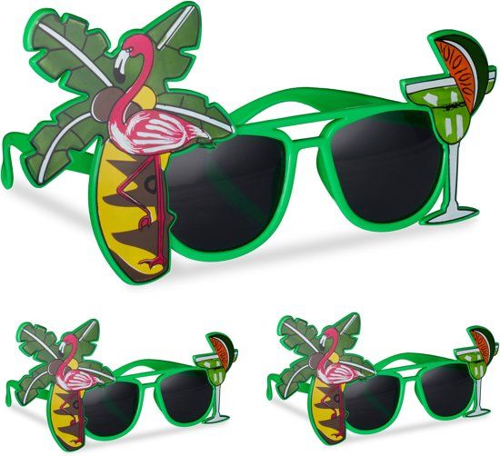 Relaxdays 3x Party bril Hawaii cocktailbril palmboom flamingo tropische bril feestbril