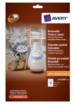 Avery Removable Product Labels - L7101REV-20 - Wit - Papier - Laser-technologie
