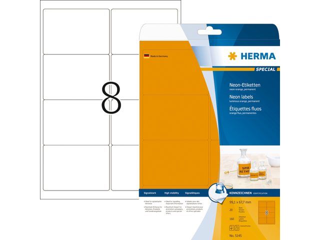 HERMA Etiket 5145 99.1x67.7mm fluor oranje 160stuks