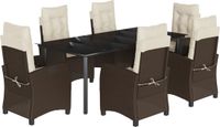 vidaXL 7-delige Tuinset met kussens poly rattan bruin