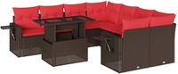 vidaXL 9-delige tuinbankset met kussens, bruin, polyrotan