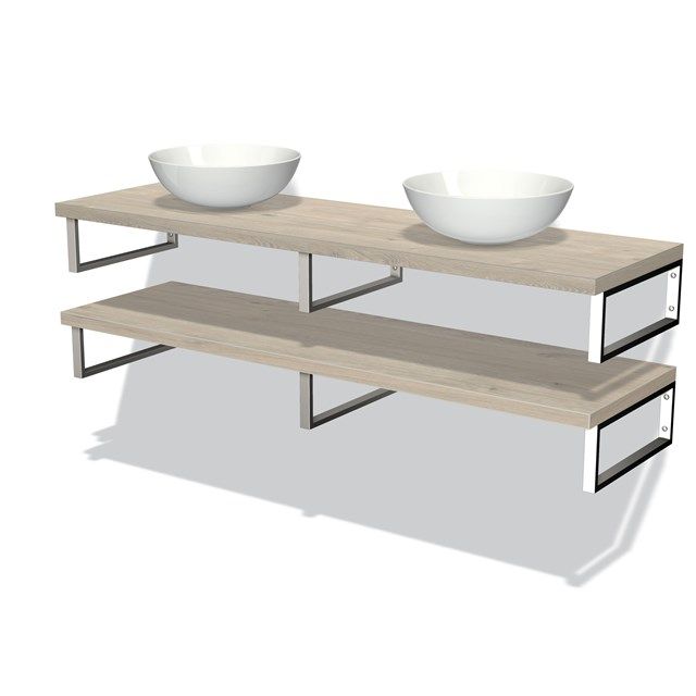 Maxaro Badkamermeubel Modulo Plato 160 cm Lichtgrijs Eiken 2 Wastafelbladen