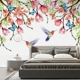 Papier peint panoramique fleurs oiseaux