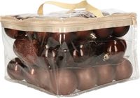 Cosy & Trendy kerstballen - 48 stuks - bruin - 6 cm diameter - kunststof - in opbergtas