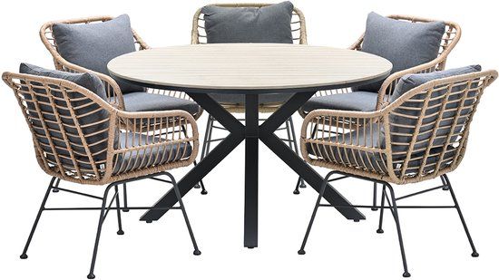 Garden Impressions 5-persoons ronde tuinset - Edison tafel - 5 Margriet stoelen