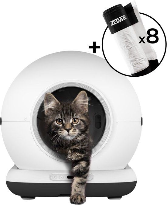 Zedar Automatische Kattenbak - Zelfreinigende Kattenbak - Inclusief App - Met kattenbakmat en 8 rollen opvangzakjes