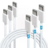 Waytex 3-pack USB C-kabel snel opladen 60W nylon gevlochten wit - 2 kabels 1 m + 1 kabel 2 m