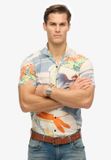 Superdry Hawaïaans overhemd Heren M Gebloemd Korte mouw Modal Katoen Ryusunichiwa Off White