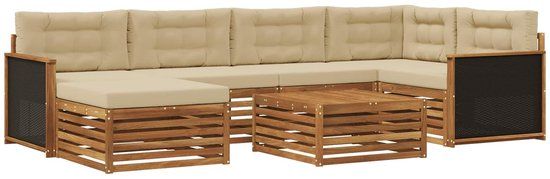 vidaXL - Hoek loungeset - 7-delig - Acaciahout - Natuurlijk en Beige