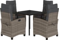 vidaXL 5-delige tuinset met kussens, polyrattan, grijs