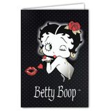 BETTY BOOP Kaart, officiële licentie, portret, glanzende kleur, kussen, roze hart, rood, pin-up, open kaart, wit, 23 x 17 cm, met witte envelop, 12 x 17,5 cm, voor verjaardag, vertrek, pensioen, feest