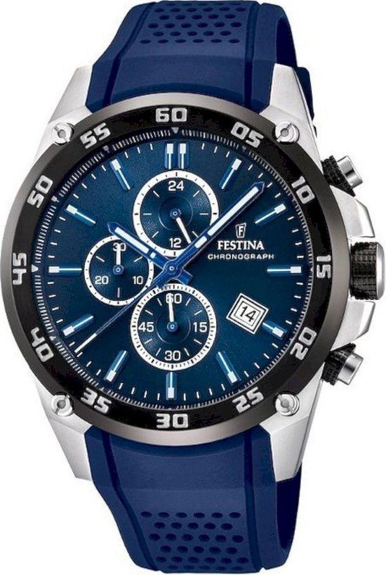 Festina The Originals Heren Horloge F20330/2 - Blauw - 47 mm - RVS - Chronograaf
